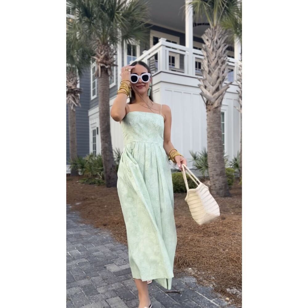 Coco Shop Nicole Dress Breadfruit Sage Green Cotton Sleeveless Maxi Dress Size M - Picture 12 of 12